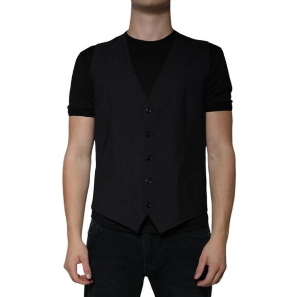 Dolce & Gabbana Black Wool Waistcoat Dress Formal Men's Vest